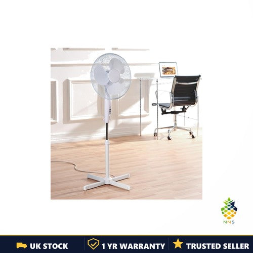 Fine Elements 16in Pedestal Fan Oscillating Adjustable Height 3-Speed White UK