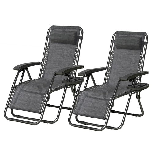 Set of 2 Zero Gravity Chairs Folding Recliner Sun Lounger Garden Camping Patio