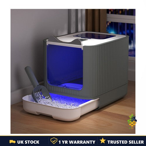 Hooded Cat Litter Box Large Tray with Drawer UV Sterilisation Deodorised UK