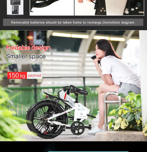 Samebike 20LVXD30-II 48V 10AH Electric Bike Folding E-Bike 250W Urban Long Range