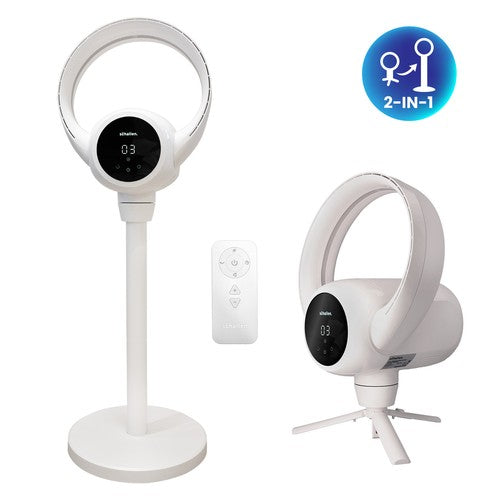 2-in-1 Bladeless Floor Desktop Fan Quiet Oscillating White Black Standing UK