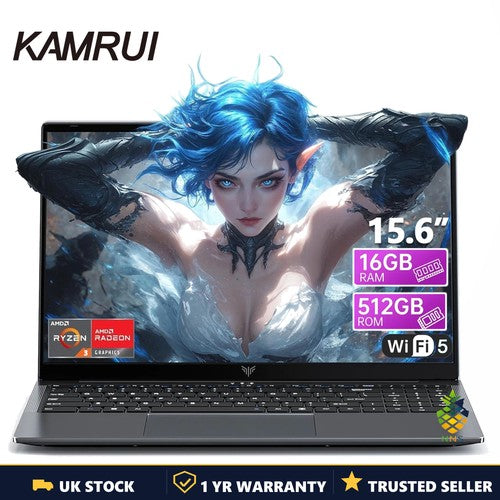 KAMRUI 15.6" Gaming Laptop Ryzen 3 4300U 16GB 512GB SSD Win 11 IPS Backlit UK