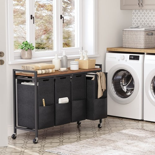 Laundry Basket Storage Cart with 4 Removable Oxford Bags Wheels Rolling Trolley