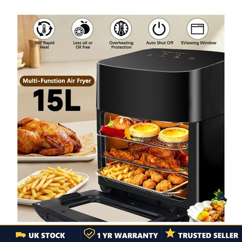 15L Air Fryer Oven 1400W Stainless Inner Pot Digital Touch Hot Air Circulation