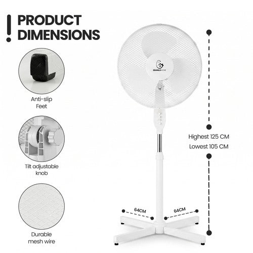 16" Pedestal Fan 3-Speed Oscillating Standing Height Adjustable Home Office UK