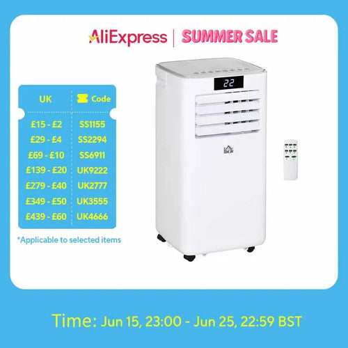 HOMCOM 7000 BTU Portable 4 in 1 Air Conditioner Dehumidifier Fan Swing White AC