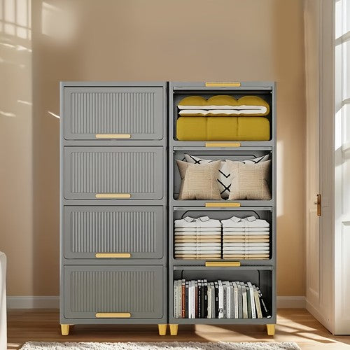 6 Tier Stackable Storage Cabinet Flip-Top Lid Boxes Space Saving Organiser Unit