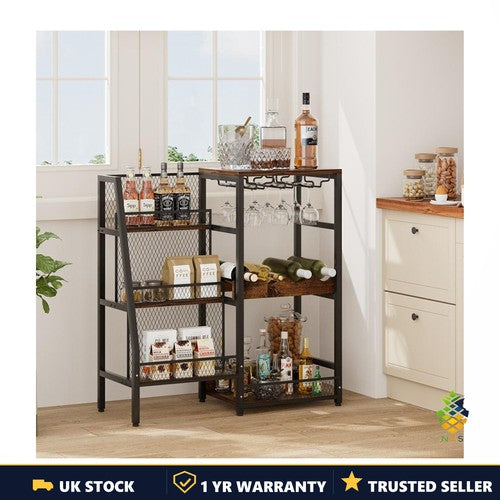 Wine Bottle Rack 3-Tier Trapezoidal Display Cabinet Glass Holder 77.5x30x81cm UK