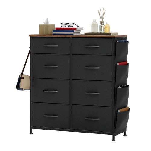 Chest of Drawers 8 Fabric Drawers Dresser Metal Frame Wood Top Bedroom UK