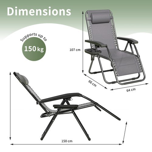 Set of 2 Zero Gravity Chairs Folding Recliner Sun Lounger Garden Camping Patio