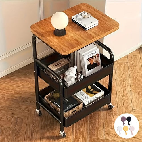 3-Tier Rolling Storage Cart with Tabletop Snack Rack Wheels Home Office Trolley