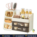 Makeup Cosmetic Storage Organiser White 2 Drawers Brush Holder Vanity Box UK