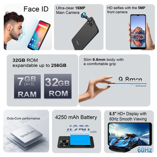 INVENS NOTE TK01 Smartphone 7GB+32GB 6.5" 4250mAh Android 12 4G Unlocked UK