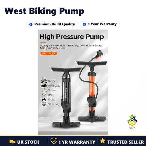 West Biking Essential Bike Floor Pump Manual 160Psi Schrader Presta Valve UK