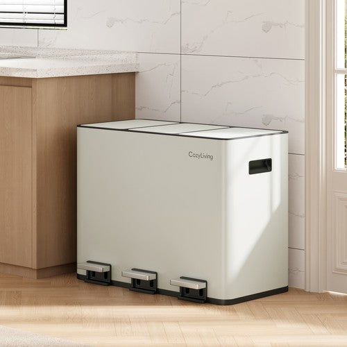Stainless Steel Step Trash Can 45L 3-Compartment Recycling Bin Soft Close Pedal