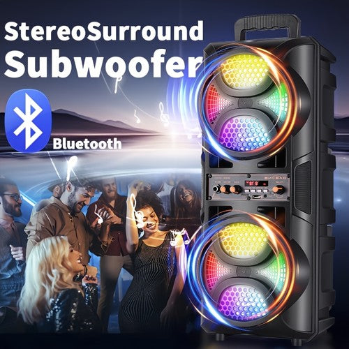 2800W Bluetooth Party Speaker Dual 6.5in Woofers Party Lights Karaoke Mic USB UK
