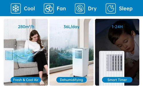 NNS Adoolla 7000 BTU Portable Air Conditioner 3in1 Cooling Dehumidifier Fan UK