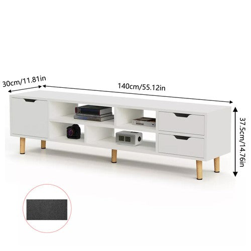 140cm TV Stand Cabinet Entertainment Unit Foldable Drawers Open Shelves UK