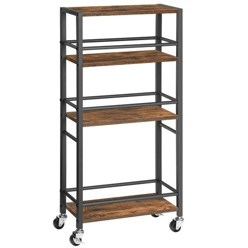 4-Tier Rolling Service Cart Utility Trolley with Rails Brakes Kitchen Dining UK