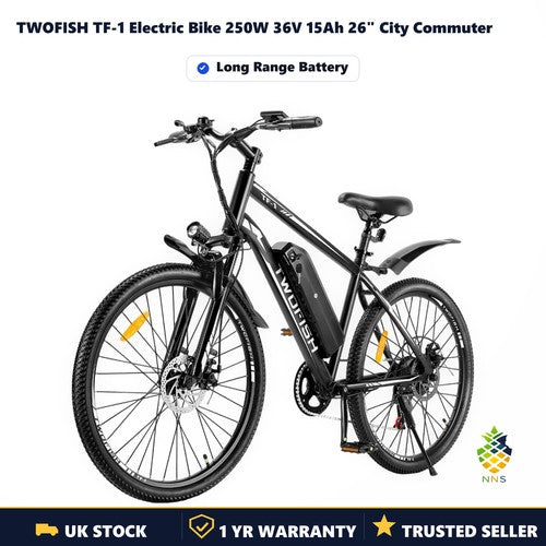 TWOFISH TF-1 Electric Bike 250W 36V 15Ah 26" City Commuter 100km Disc Brakes UK