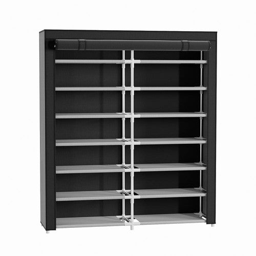 7-Tier Metal Shoe Rack Double-Row Cabinet Roll-Up Dustproof 118x30x135cm UK