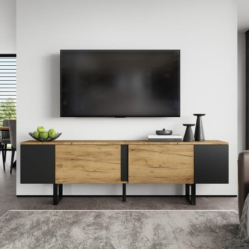 180cm TV Cabinet TV Stand 2 Cabinets Open Storage for TVs up to 75in 180x40x55cm