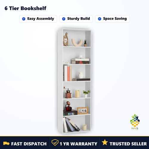 6-Shelf White Modern Bookcase Storage Shelf Organizer 71.4" H UK