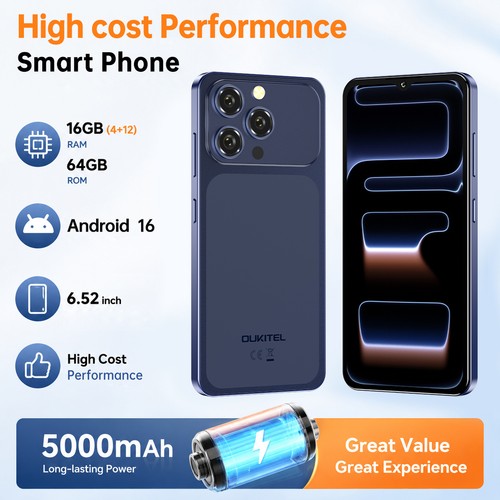 OUKITEL C17 Smartphone 16GB+64GB 6.52" 5000mAh 13MP Android 4G Unlocked UK