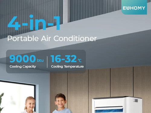 EUHOMY 9000BTU Portable Air Conditioner 4in1 Dehumidifying Cooling Ventilating