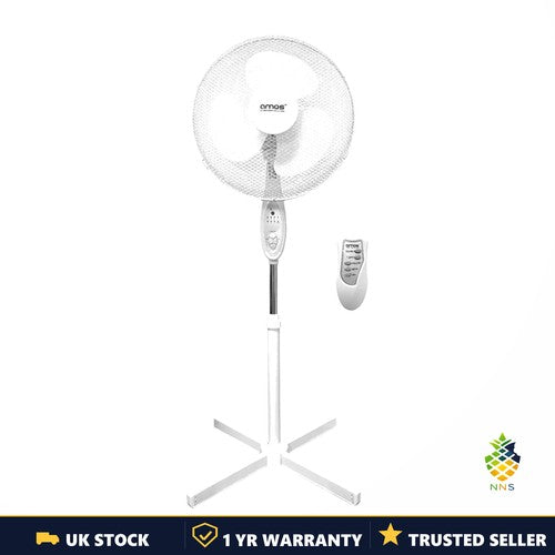 16in Pedestal Fan Remote Control Oscillating Adjustable Height Timer White UK