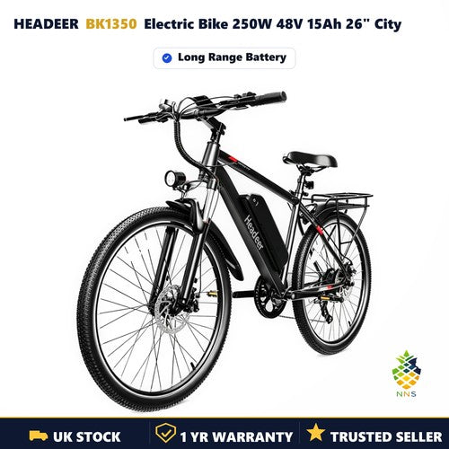 HEADEER BK1350 Electric Bike 250W 48V 15Ah 26" City Commuter E-Bike Rear Rack