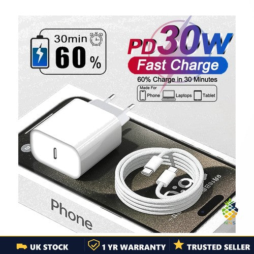 LUFFYBOY 30W Fast Charger Apple iPhone 11 12 13 14 15 16 Pro Max UK