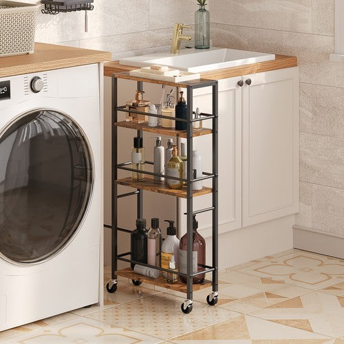 4-Tier Rolling Service Cart Utility Trolley with Rails Brakes Kitchen Dining UK