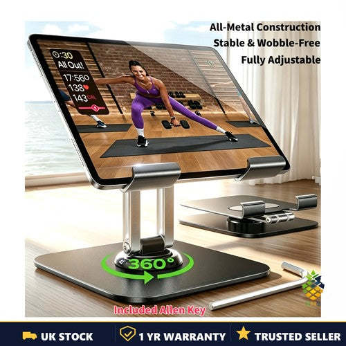 Tablet Stand Holder Adjustable Foldable Metal Rotating Base Desk iPad Phone UK