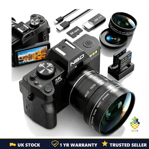 NBD Digital Camera 5K 64MP 16X Zoom WiFi Flip Screen Camcorder Vlogging YouTube