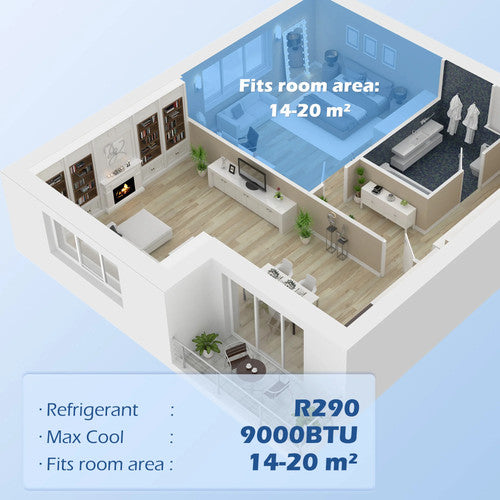 HOMCOM 9000BTU Portable Air Conditioner Fan Dehumidifier WiFi Smart App 20m² AC