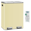 Kitchen Recycling Bin 2x30L 60L Pedal Soft Close Stainless Steel 15 Bags UK - Apricot