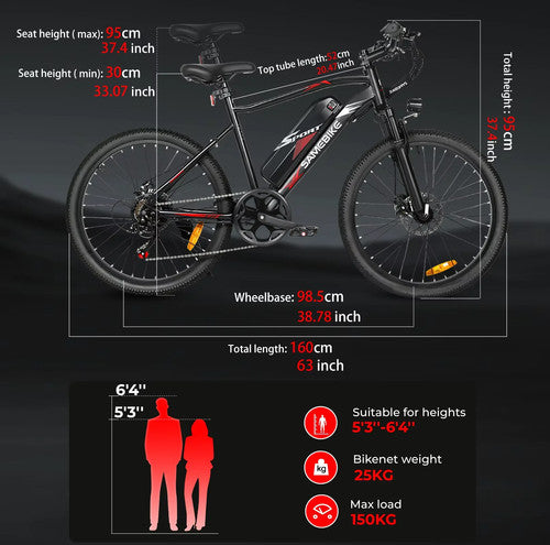 Samebike EBE2 Electric Bike 250W 36V 13Ah 24" Torque Sensor Mountain E-Bike UK