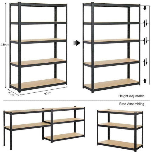 DayPlus 180cm Heavy Duty Garage Shelving 5 Tier Metal 90cm Wide 40cm Deep UK