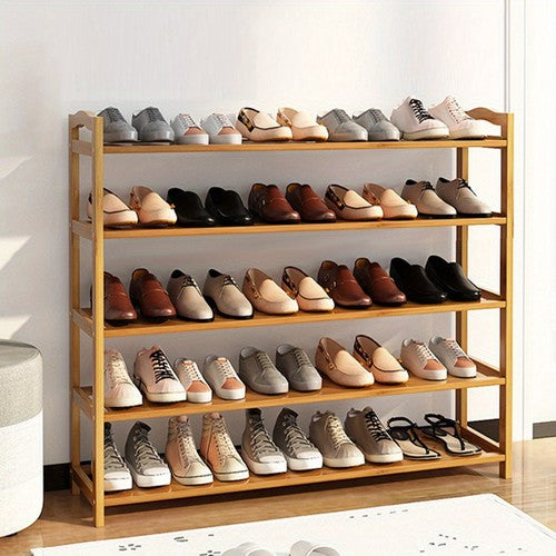 5-Tier Bamboo Shoe Rack Freestanding Storage Organiser Space-Saving Natural UK