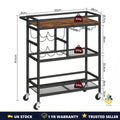 3-Tier Rolling Bar Cart Serving Trolley Wine Glass Bottle Rack Drinks Kitchen UK