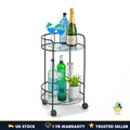 Drinks Trolley Bar Cart Black 2 Glass Shelves Castor Wheels Serving Cart UK