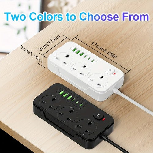 9-in-1 Power Socket Surge Protector 3 AC + 6 USB 13A 3250W 2m Extension UK