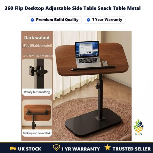 360 Flip Desktop Adjustable Side Table Snack Table Metal Frame Wood 40x40x70cm