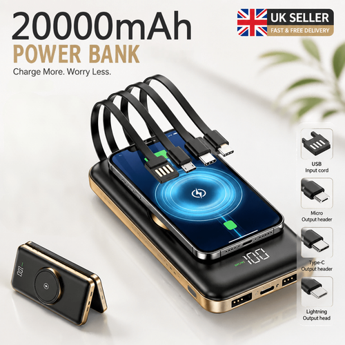 20000mAh Power Bank Portable Charger LED Display Dual Output USB Fast Charge UK