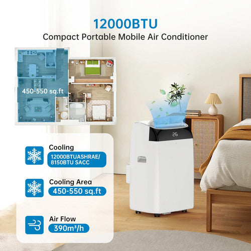 HiMISS Portable Air Conditioner 12000BTU 4in1 Cooling Dehumidifier Fan AC UK