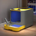 Hooded Cat Litter Box Large Tray with Drawer UV Sterilisation Deodorised UK - Grey-Yellow