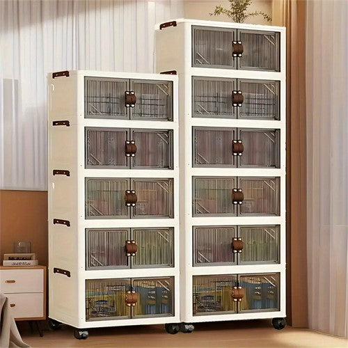 6 Tier Stackable Storage Bins Lids Doors Waterproof Organiser Boxes 55x32x165cm