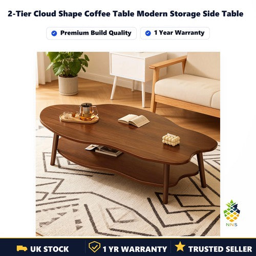 2-Tier Cloud Shape Coffee Table Modern Storage Side Table 60x60x42cm White UK