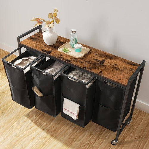 Laundry Basket Storage Cart with 4 Removable Oxford Bags Wheels Rolling Trolley